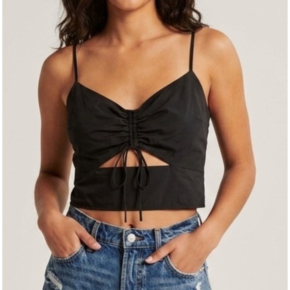 Abercrombie & Fitch Tops - ABERCROMBIE FITCH Cutout Lined Ultra‎ Crop Top Blouse Womens S Black Ruched Back